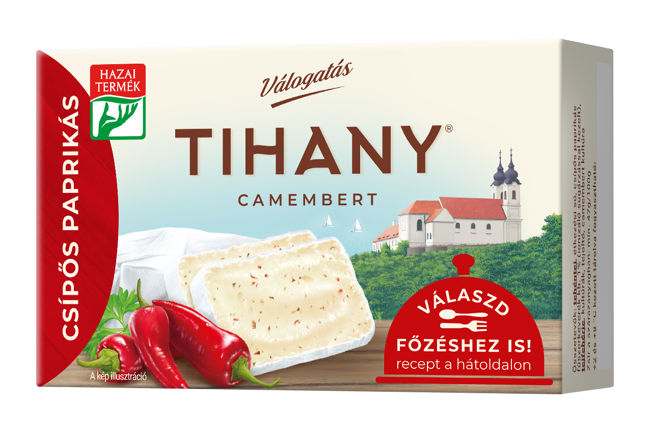 Tihany Válogatás camembert, csípőspaprikás 120g camembert kultúrával érlelt zsíros lágysajt